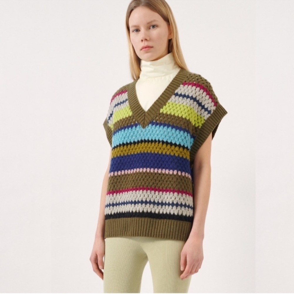 Baum Und Pferdgarten Colette Crochet Striped Wool Knit Sweater Vest Sz Medium - Picture 4 of 13